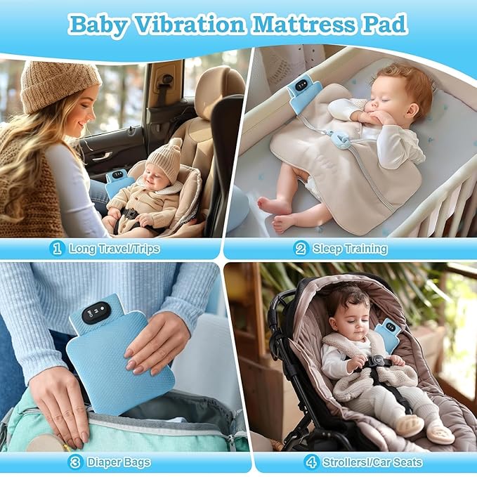 Baby Vibrating Sleep Soother, Baby Sleep Aid, Newborn Soothers for Help Sleeping, 3 Adjustable Vibration Modes, 90 Min Timer, Newborn Vibrations Mattress Pad for Home & Travel, Use for Crib & Stroller