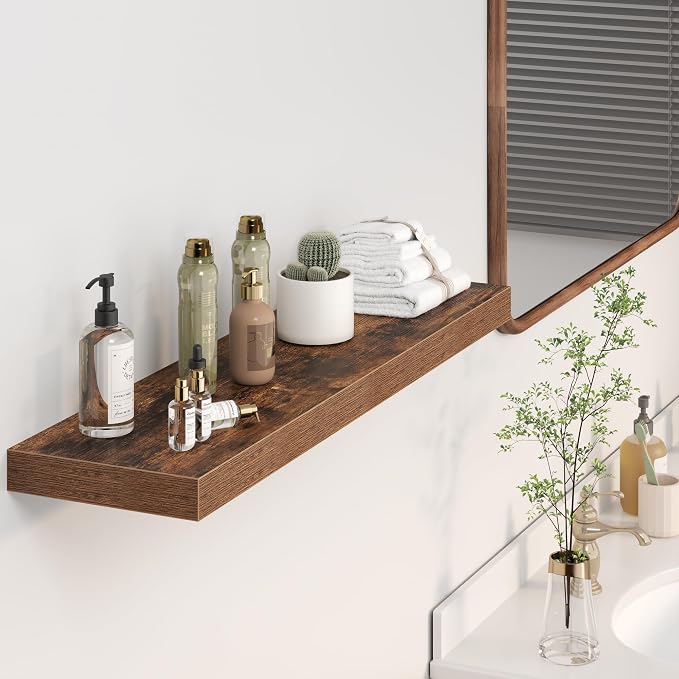 Floating Shelves for Wall 36 Inches Long,9.3" Deep Rustic Brown Floating Shelf Set of 2,Wall Mounted Shelves for Bathroom Bedroom Living Room Kitchen Office,Shelf for Books Storage,Home Decor