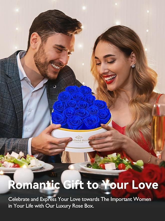 Eterfield 16 Forever Flowers in Heart Shape Box, Preserved Roses That Last a Year Preserved Flowers Birthday Gifts for Her Mom Women Wife Anniversary Valentines Day Mothers Day Christmas, Royal Blue