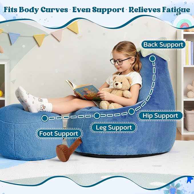 2.5FT Memory Foam Bean Bag Chair - Ultra Soft Faux Rabbit Fur Round Sofa with Handle & Machine Washable Cover, Comfy Lazy Chair for Kids Teens, Perfect for Reading Gaming in Living Room Bedroom，Navy