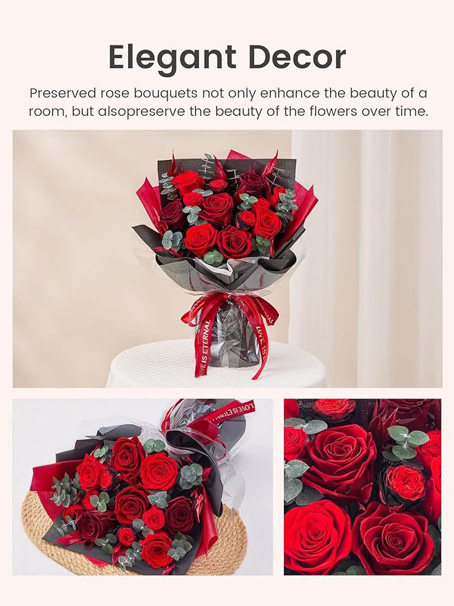 Polylove Flowers for Delivery Prime Forever Flowers Bouquet Preserved Roses Bouquet Flower Gift for Women Wife Mother Day Graduation Birthday (Red, Medium)