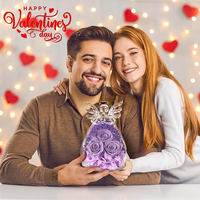 Beferr Mothers Day Mom Birthday Gifts for Women, Fresh Flowers for Delivery Forever Preserved Rose in Glass Angel Figurine, Anniversary Christian Real Rose for Grandma Nana Wife Mum from Daughter Son