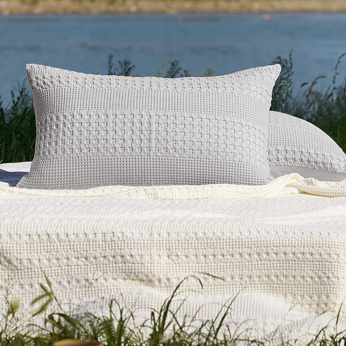 PHF 100% Cotton Waffle Pillow Shams Standard Size, 2 Pack 20" x 26" Soft Skin-Friendly Pillowcases, No Filling, Aesthetic Woven and Breathable Waffle Weave Pillow Case Covers for Bed, Light Grey