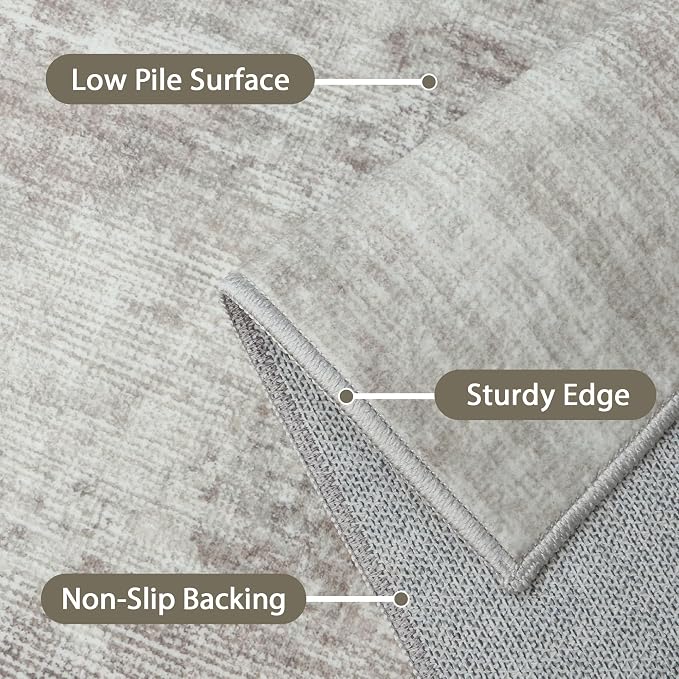 BEIMO Area Rugs 8x10 for Living Room Bedroom, Modern Abstract Machine Washable Rug, Large Soft Low Pile Floor Carpet with Non Slip Backing for Dining Room, Light Grey/Beige