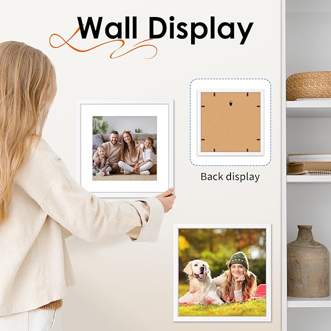 FIXSMITH 12x12 Picture Frame White Set of 2, Photo Frame with HD Plexiglass, Display Pictures 8x8 with Mat or 11x17 Without Mat, White Picture Frames Collage Wall Decor, Gallary Wall Frame
