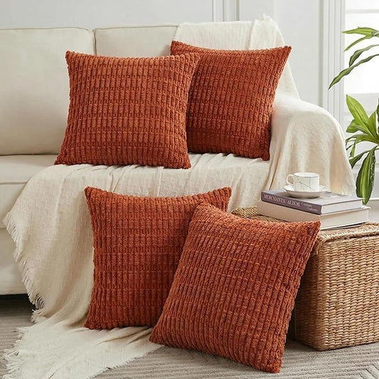 Fancy Homi 4 Packs Decorative Throw Pillow Covers for Living Room Couch Bed, Modern Farmhouse Boho Home Décor Accent Cushion Case, 16" x 16" (Pack of 4), Burnt Orange