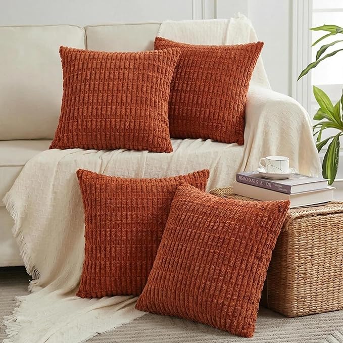 Fancy Homi 4 Packs Decorative Throw Pillow Covers for Living Room Couch Bed, Modern Farmhouse Boho Home Décor Accent Cushion Case, 22" x 22" (Pack of 4), Burnt Orange