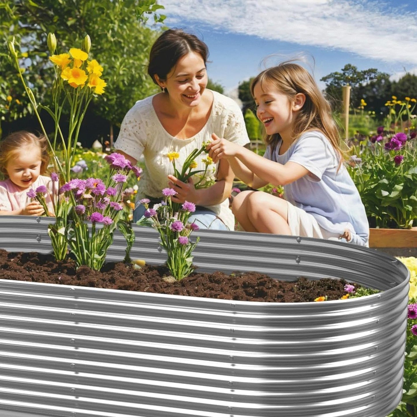 2 Pack 8x4FT Tall Galvanized Raised Garden Bed Outdoor,Metal Garden Bed for Vegetables,Steel Raised Beds for Gardening,Above Ground Garden Box for Flower-3L0