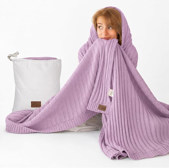 Dalisa 100% Organic Cotton Knit Blanket Denise -Soft and Lightweight, Breathable All-Season Throw for Bed, Sofa, or Lounge Area -Perfect for Home and Bedroom Styling (Lavender Frost, 80x90)