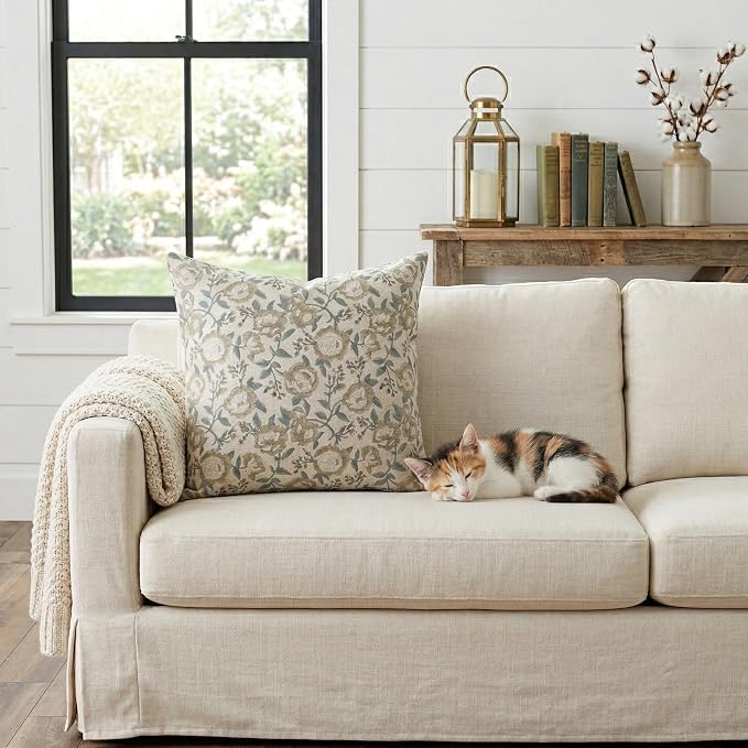 Linen Throw Pillow Covers 20x20 inch sage Green Spring Decorative Pillow Covers for Living Room, Bedroom