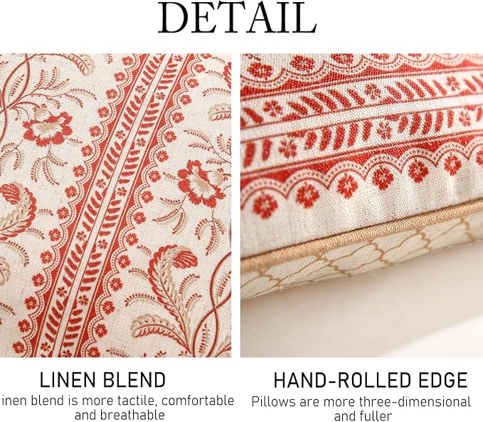 ISAENNE Designer Linen Throw Pillow Cover,Set of 2,18"x18"-Chamonix A | Vintage Elegant Square Pillow Cover,Concealed Zipper Design,Floral Pattern,Sofas,Bedroom,Living Room,Lounge Chairs