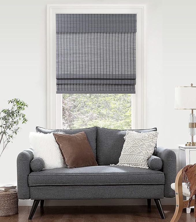 LazBlinds Cordless Bamboo Roman Shades for Windows, 43'' W x 60'' H | Natural Light Filtering Bamboo Window Blinds, Bamboo Blinds for Bedroom Living Room Office Indoor