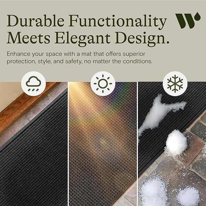 WaterHog Squares Front Door Mat Indoor Outdoor Entrance, Absorbent All-Weather Doormat with Non-Slip Rubber Backing, Dirt & Moisture Trapper, Low Profile, Easy Clean, Made in USA, 22"x60" Charcoal