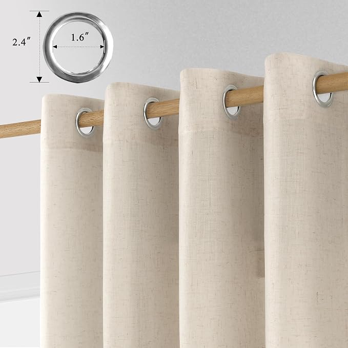 Aersas Boho Colored Linen Grommet Curtains 96 Inches Long 2 Panels for Living Room Sliding Glass Door Light Filtering Drapes 96 Inch Length Neutral Farmhouse Rustic Curtain for Office 52x96