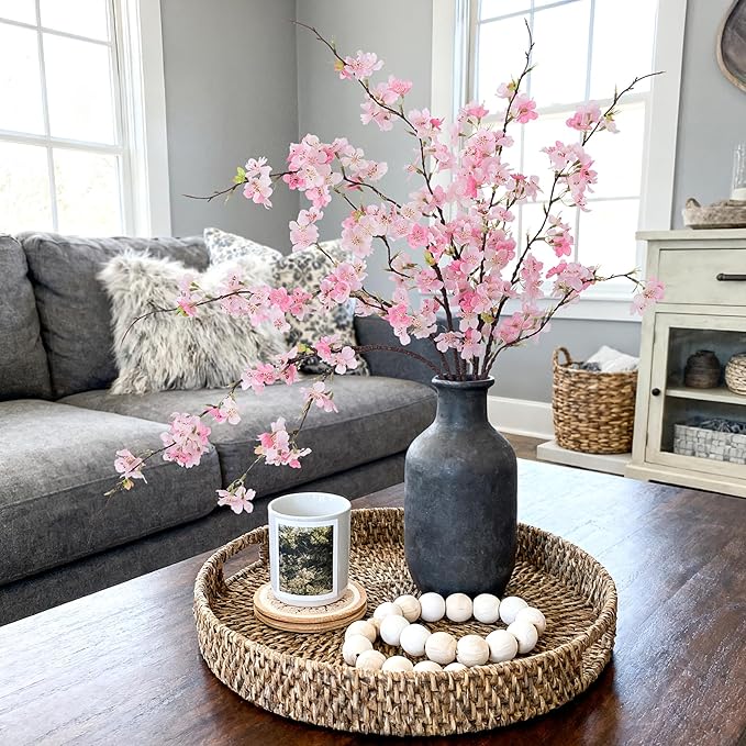 INXUGAO 6 PCS Faux Cherry Blossom Branches Decor 31.5 Inch Long Stems Fake Artificial Flowers for Home Indoor Decoration Vase Arrangement Living Room Table Bedroom Spring Decor