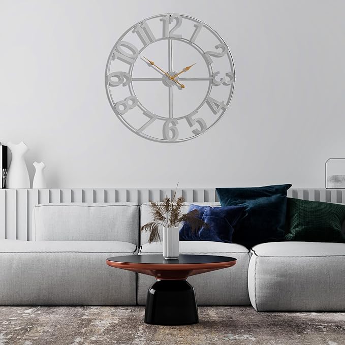 Sorbus Large Wall Clock for Living Room Decor - Wall Clock for Kitchen - 32 inch Big Wall Clock Decorative - Metal Wall Art - Analog Large Clock for Bedroom, Home, Kitchen, Office, Wall Decor (Silver)