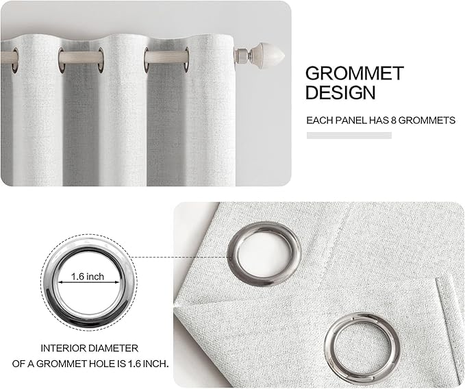 MIULEE 100% Blackout Linen Textured Curtains for Bedroom Solid Thermal Insulated Heathered White Grommet Room Darkening Curtains & Drapes Luxury Decor for Living Room Nursery 52 x 108 Inch (2 Panels)