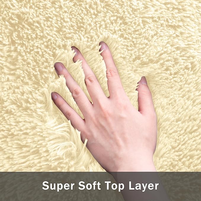 8x10 Area Rug for Living Room:Ultra Soft Fluffy Shag Cream White Rugs,Large Fuzzy Plush Indoor Non Slip Carpet Washable Rug for Bedroom Kids Nursery Office Dorm Modern Decor(Cream White 8'x10')