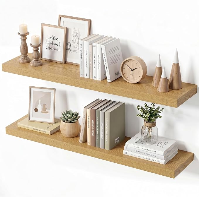 Vivelove Wall Floating Shelves for Display with Invisible Brackets, 30 Inch Floating Shelves for Kitchen Bedroom Bathroom Living Room Kitchen Office, 30”X 8" X 1.4", Set of 2 - Oak