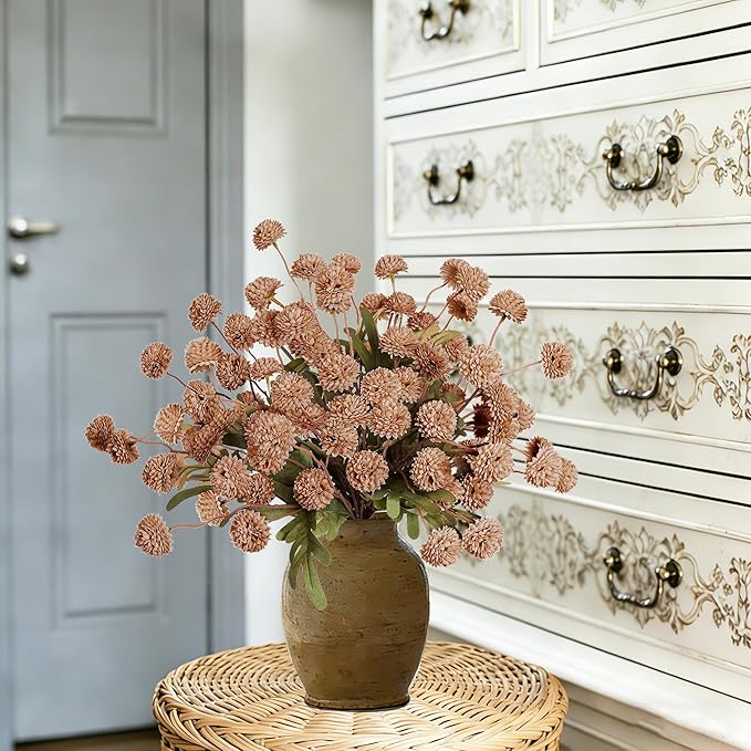 12Pcs Fake Kiku Flowers, Artificial Small Chrysanthemum Balls with Stems, Faux Silk Mini Pompon Mums for Vase Floral Arrangement DIY Bouquets Wedding Party Table Centerpieces Home Decor (No Vase)