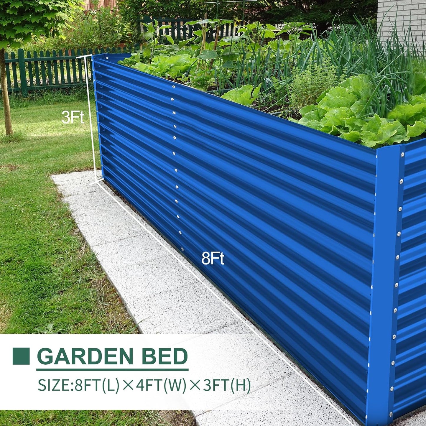 Land Guard 8x4x3ft Rectangular Galvanized Raised Garden Beds, Large-Capacity Metal Planter Box Outdoor, Durable Deep Raised Garden Bed 3ft Tall, Raised Beds for Gardening Vegetables, Royal Blue