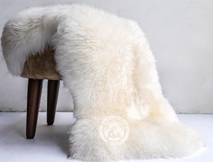 Sunshine Cowhides Sheepskin Rug - 100% Genuine Sheepskin Chair Throw Cover & Area Rugs for Living Room, Bedroom, Office Floor & Bathroom, Premium Decor for Aesthetic Living (Natural White)