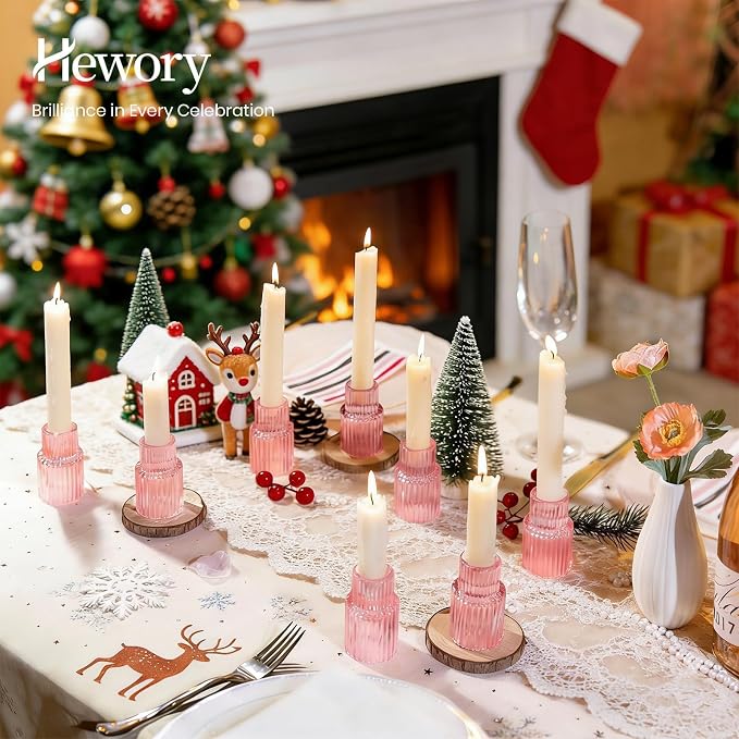 Hewory Glass Pink Candle Holder: 20PCS Valentines Taper Candle Holders for Table Centerpiece, Tapered Candlestick Holders for Valentines Day Decorations Gifts Anniversary Wedding Holiday Home Decor