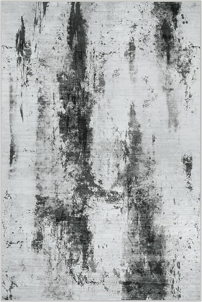 4x6 Area Rugs Washable Rug: Modern Abstract Living Room Rug Soft Anti-Skid Thin Carpet Indoor Floor Non-Shedding Carpets for Bedroom Dining Room Farmhouse Nursery Home Office Black White Grey