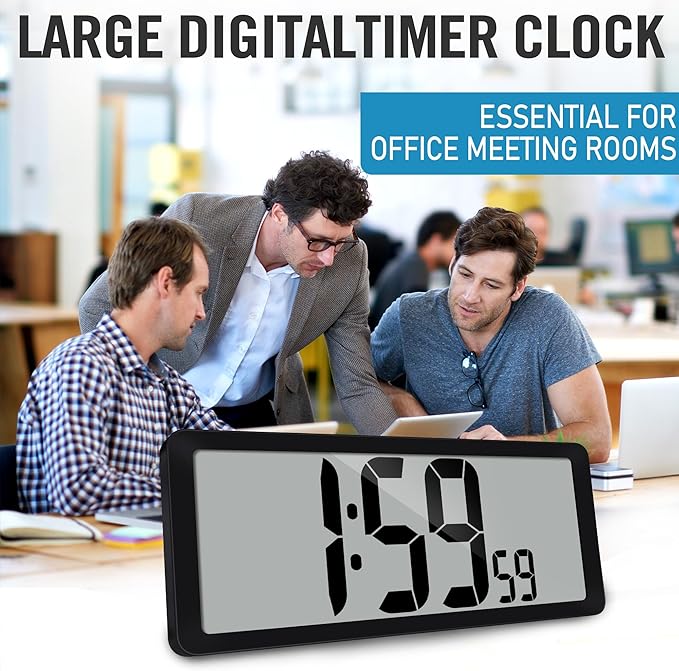 TXL 14.2"" Large Digital Wall Clock Battery Operated, Digital Clock Large display with Day, Date & Temperature, Large wall clock for Bedroom, Livingroom, Office，Battery Included, Black