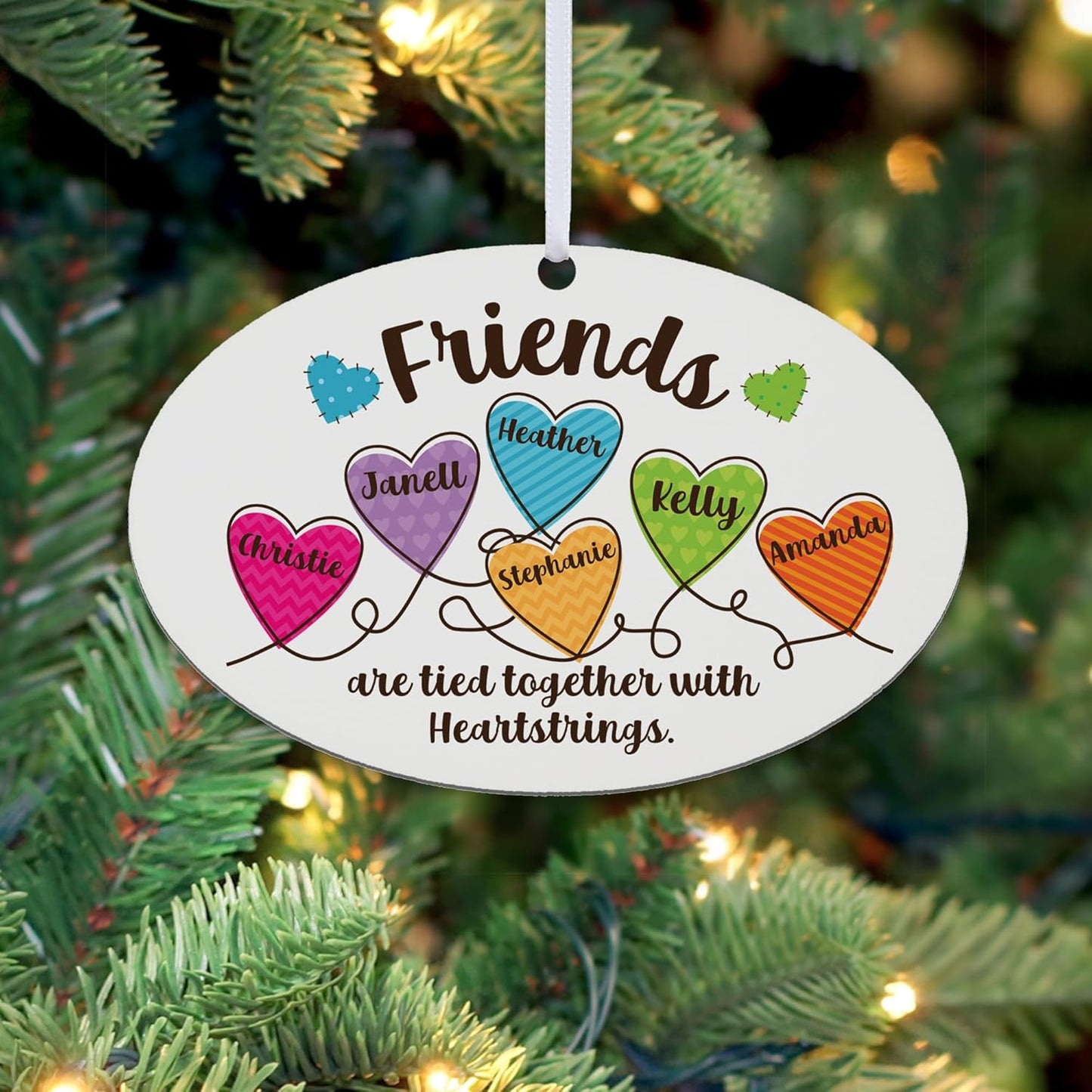 Let’s Make Memories Personalized Christmas Ornament - for Sisters - 2024 Christmas Ornament - Pastel Holiday Décor - Wood - Oval - Heartstrings - 2–6 Names