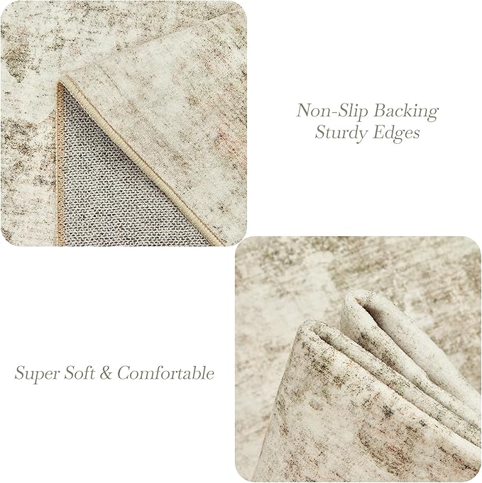 Soalmost 6x9 Abstract Area Rugs for Living Room 6 x 9 Washable Non Slip Low Pile Gray Rugs for Bedroom Dining Room Foldable Thin Beige Gray