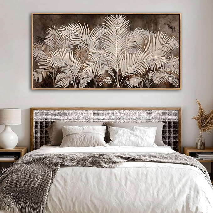 Boho Wall Art in Modern Brown, Minimalist Canvas Artwork for Living Room,Framed Large Wall Art for Bedroom Wall Decor - Textured Decorative Neutral Wall Pictures 24×48IN