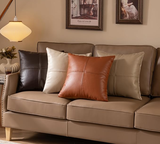 Full Grain Leather Throw Pillow Cover (20" x 20") (Smokey Taupe) | Cowhide Sofa Cushion Case Thick Genuine Leather Throw Pillow for Living Room Bedroom and Home Office, Pack of 1, Cover Only