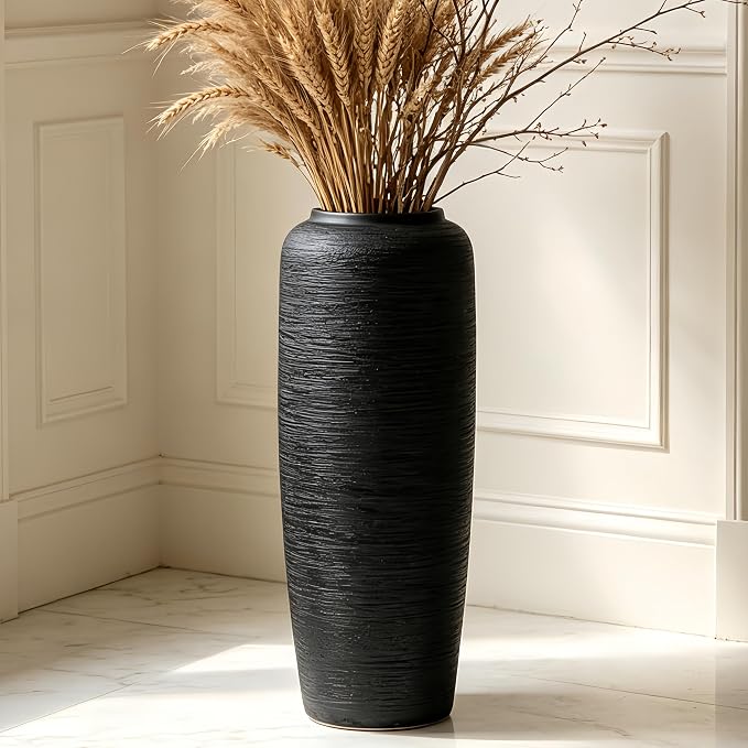 Large Rustic Ceramic Black Vase,19.7 Inch Tall Pottery Farmhouse Decor Floor Vase Vintage Flower Vases for Home Living Room Entryway Table Centerpiece Decor,Terracotta Vases,Wedding Gift