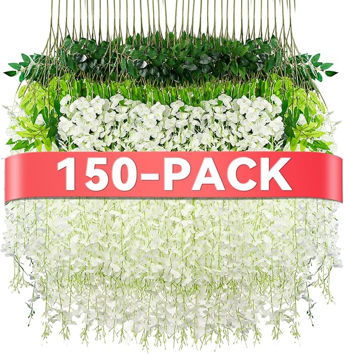 Alotiki Wisteria Hanging Flowers,Fake Hanging Flowers,Wisteria artificiales Garland for Home Wedding Arch Floral Party Garden Ceremony Outdoor Decor,3.6 feet Long(150,White)