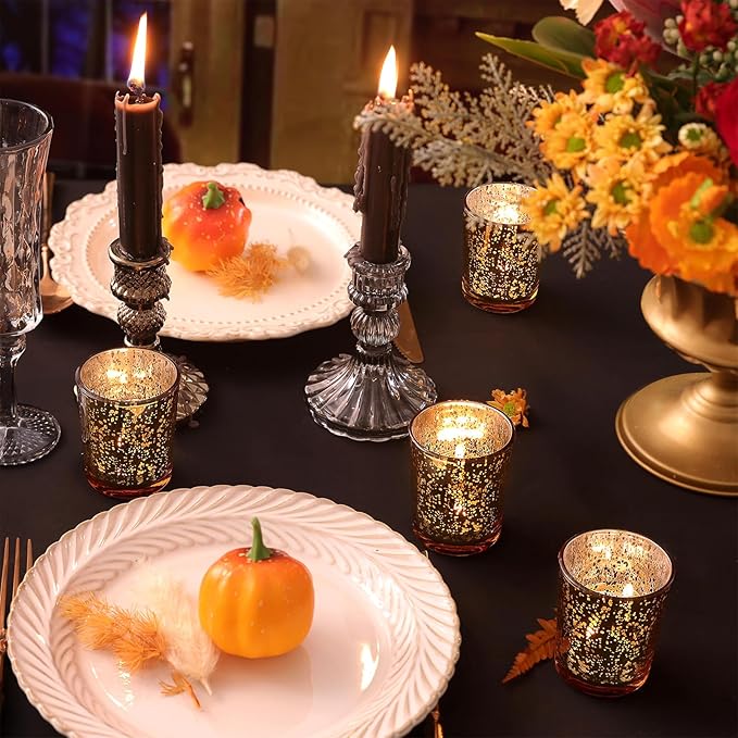 Volens Gold Votive Candle Holders Bulk, Mercury Glass Tealight Candle Holder Set of 12 for Wedding Decor and Home Decor