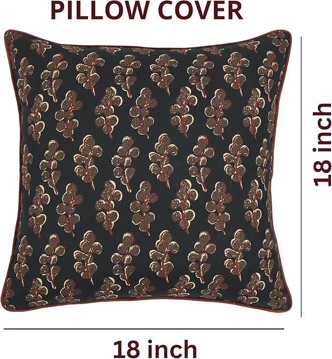 Ridhi Block Print Black Pillow Cover 18" x 18" (Pack of 2) Decorative Couch Pillows for Living Room, Chic Boho Cute Outdoor Pillows Covers Gifts for Spring, Easter and Valentine