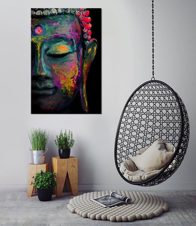 Abstract Buddha Wall Art Zen Wall Decor for Living Room Colorful Graffiti Thai Buddhist Statue Picture Meditation Room Modern Artwork Vintage Religious Spiritual Prints Yoga Spa Home Decoration 24x36"