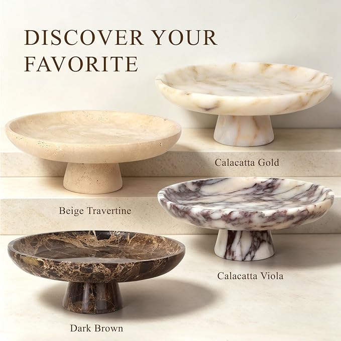 YMXYJM Natural Marble Fruit Bowl, Pedestal Bowl,Brown | Natural marble pedestal bowl for fruit, keys, and decor on kitchen counters, dining tables, living rooms, or entryways