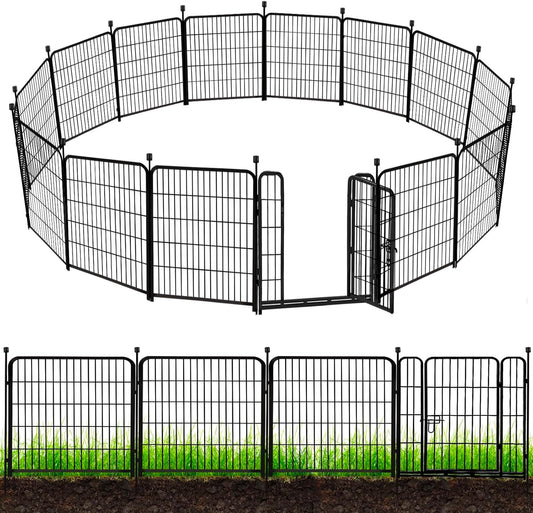 ADAVIN Tall Garden Fence 48 in(H) 12 Panels Total 26.6 FT(L), Heavy Duty Iron Metal Fence and Border, Flower Bed Fencing, outdoor Animal Barrier Fences, Dog Fences with gate for the Yard Camping,Black