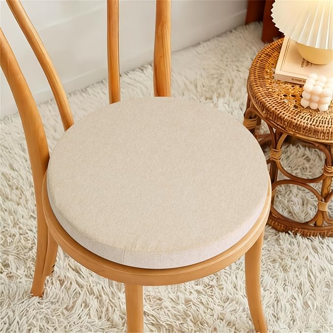 Tromlycs Round Chair Seat Cushion Pad 14 inch for Circle Stool Chairs Non Slip Decorative Foam Cushion Pillow, 1 Piece, 14 x 14 inches, Beige
