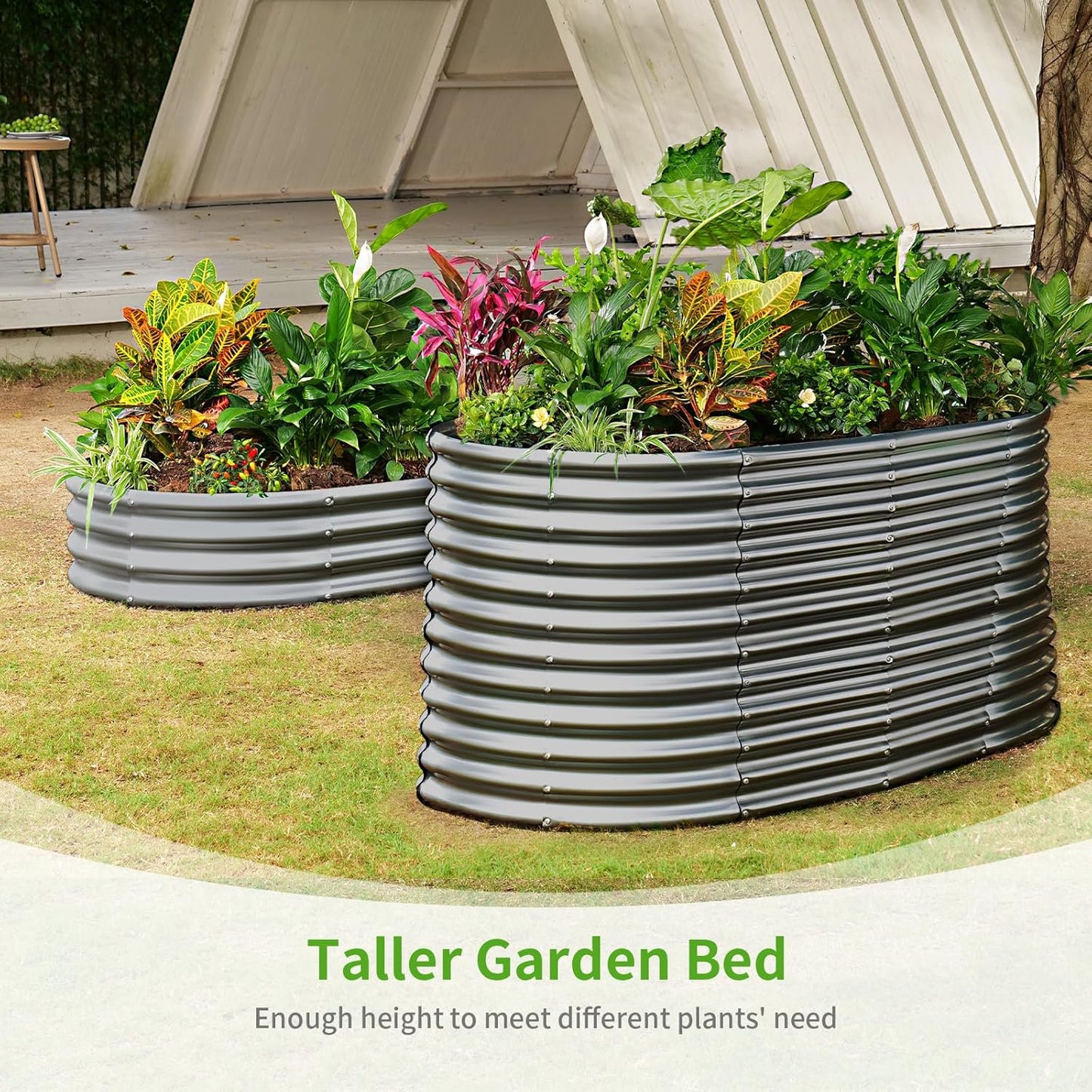 Land Guard 8x4x3ft Oval Galvanized Raised Garden Beds, Large-Capacity Metal Planter Box Outdoor, Durable Deep Raised Garden Bed 3ft Tall, Raised Beds for Gardening Vegetables, Modern Gray