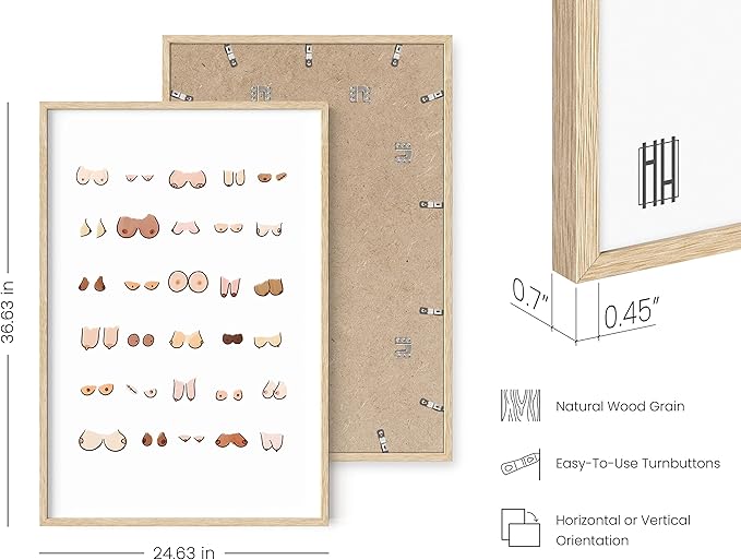 HAUS AND HUES Funny Bathroom Wall Art Decor Bathroom Prints Funny Restroom Art Posters Fun Boobs Poster Artwork For Walls (Beige Frame 24"x36")