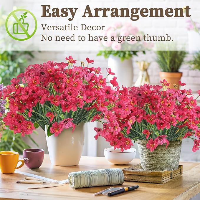 ColoPlay 24 Rose Red Bundles Artificial Flowers for Outdoors/Indoors Fake Flowers Plants for Indoor Outside Garden Porch Window Box Home Wedding Farmhouse