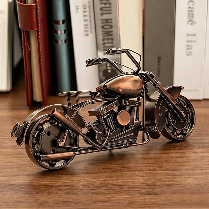 Handmade Vintage Motorcycle Figurine - 10" Scrap Metal Art Sculpture - Motorcycle Gifts for Men & Women, Unique Fathers Day Birthday Gift for Dad Husband Bikers - Man Cave, Office & Home Decor