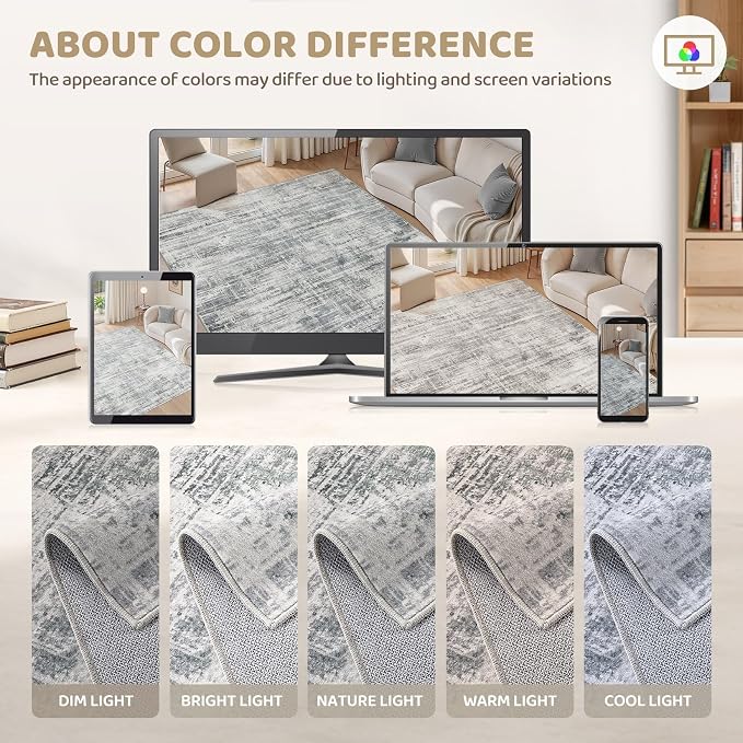 UERMEI 12x15 Area Rug for Living Room: Extra Large Neutral Abstract Carpet Modern Soft Low Pile Stain Resistant Washable for Open Floor Plan Bedroom Dining Office Kids Pets Friendly Gray