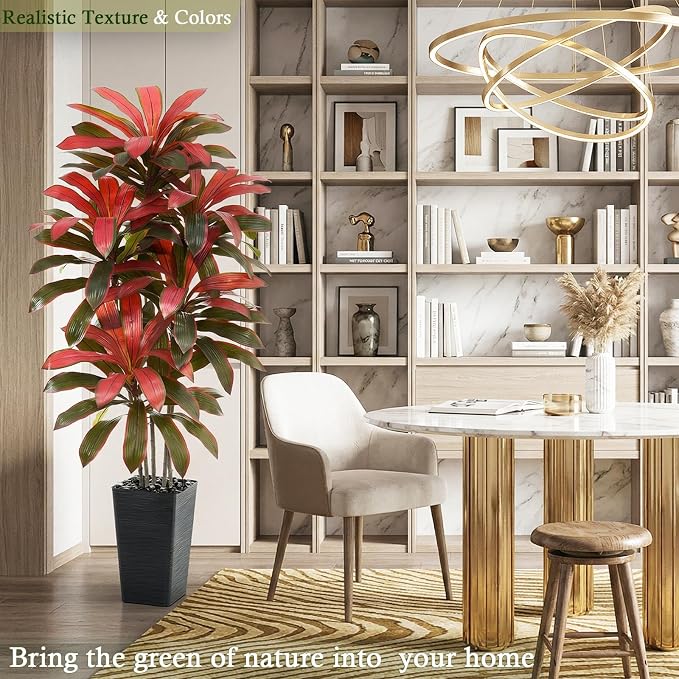 Artificial Dracaena Tree：5FT Faux Silk Tropical Yucca Floor Trees Realistic Fake Green Plant with Natural Wood Trunk & Lifelike Leaves for Home Office Decor Indoor & Outdoor (5FT,1-Pack,Black)