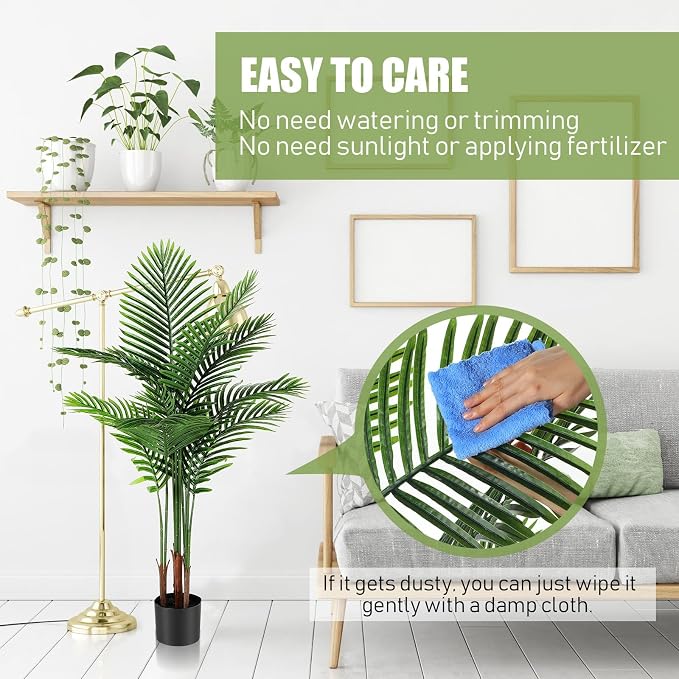 Jexine 2 Pack Artificial Palm Trees 4Ft, Fake Plants Fake Trees Artificial Areca Palm Plants for Outdoor Indoor Faux Palm Tree in Pot for Pool Home Decor Office Housewarming Gift Modern Decoration