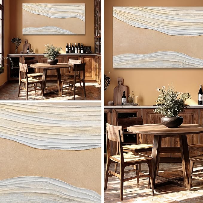 Dolidoteart Beige White Canvas Wall Art, Hand Painted Abstract Oil Painting, Large Neutral Textured Wall Decor for Living Room Bedroom, Horizontal 24x48 Inch
