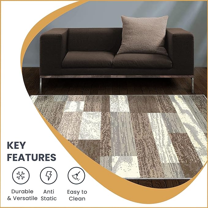 SUPERIOR Rockwood Modern Geometric Patchwork Polypropylene Indoor Area Rug or Runner with Jute Backing, 2.6' X 12', Light Blue-Ivory